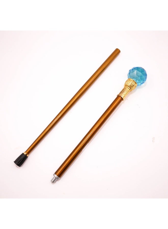 Luxury Blue Crystal Walking Cane – Sparkling Blue Gem Ball Handle, Gold Finish, Bronze Stick, Safe Rubber Tip, 93 cm Elegant Royal Style - Image 1